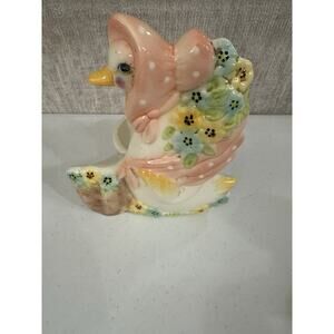 Vintage Planter Goose With Basket And Bonnet Cute Decorative Grandma Chic
